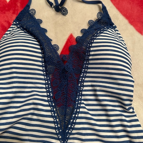 NWT SEAFOLLY Riviera Striped One Piece Swimsuit in French Blue Marle - Picture 7 of 10